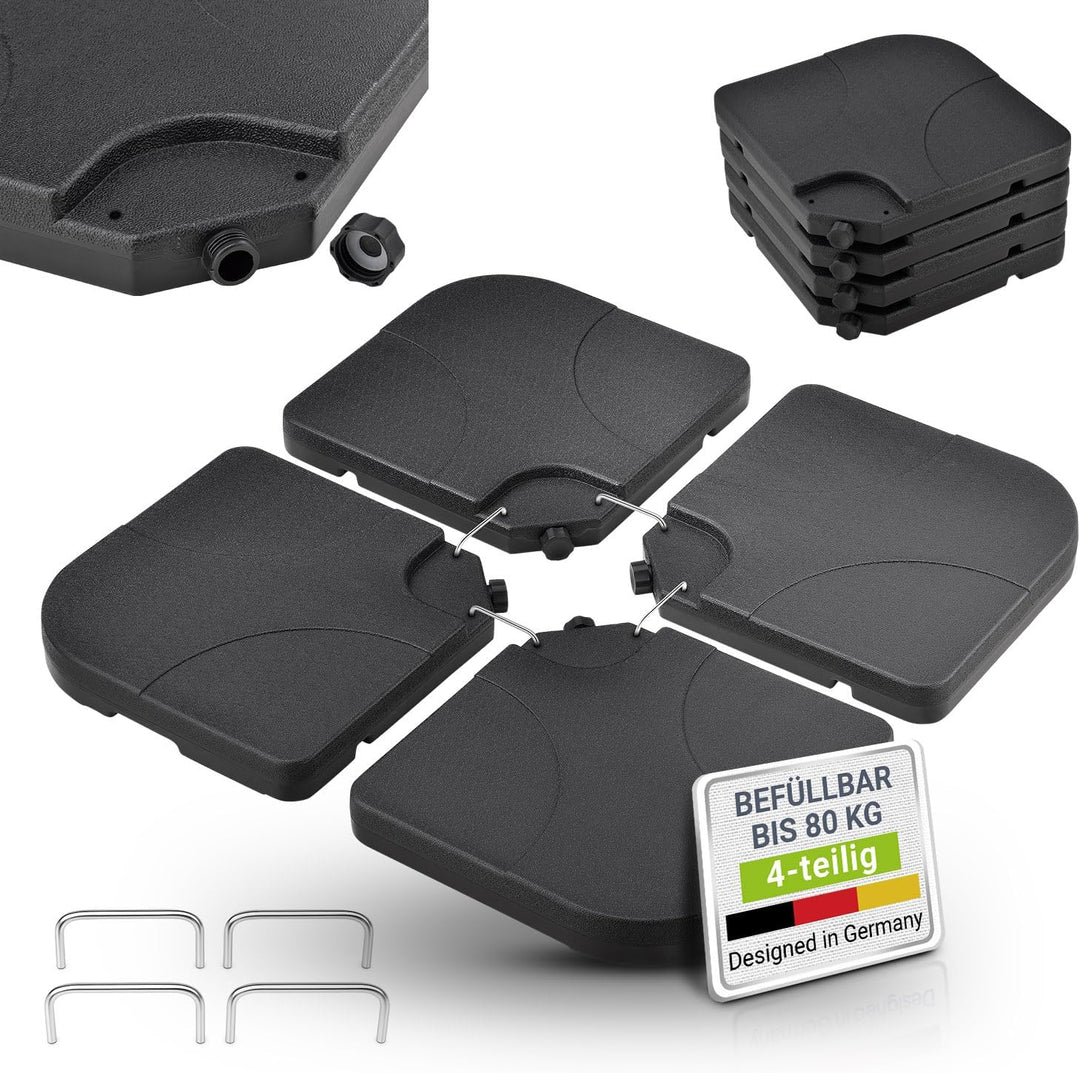 Juskys Schirmgewicht 4er-Set Quad für Schirmständer mit 60 Liter Wasser oder 80 kg Sand befüllbar HD