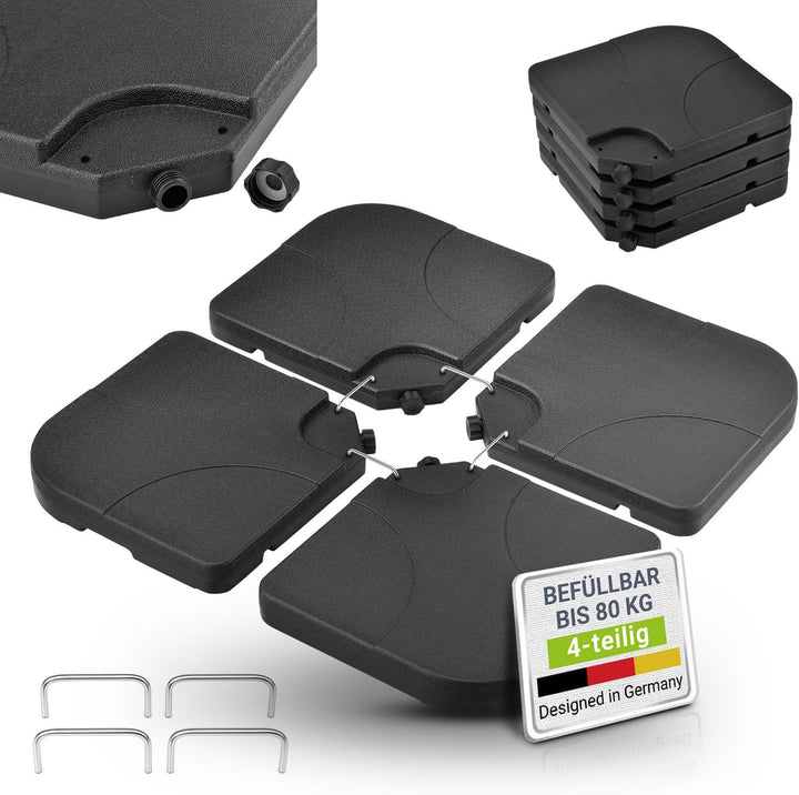 Juskys Schirmgewicht 4er-Set Quad für Schirmständer mit 60 Liter Wasser oder 80 kg Sand befüllbar HD