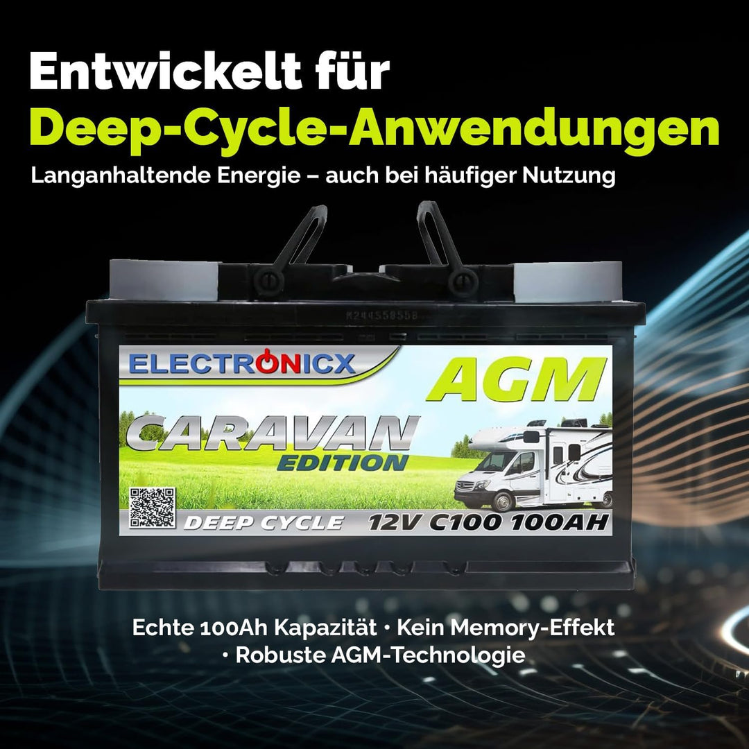 Electronicx Wohnwagen AGM Batterie 100Ah 12V - Mover Solarbatterie Camping Solar Akku batterien wohn