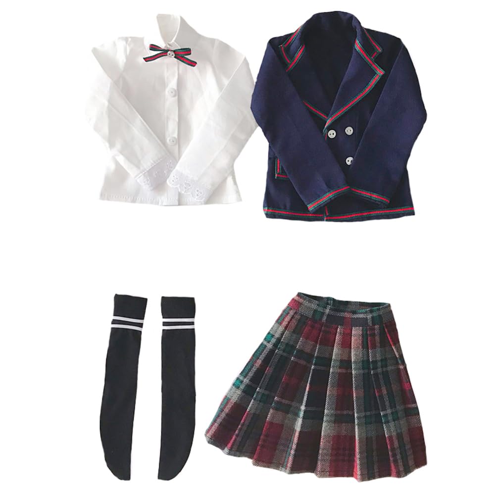 niannyyhouse 1/3 1/4 BJD Puppenkleidung Mantel Hemd Plaid Faltenrock Socken Europäische Dunkelblau S