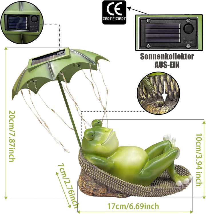 lifemet Outdoor Solar Frosch Garten Dekoration - Lustig Frösche Einschirm Figurch Garten Statue，IP65