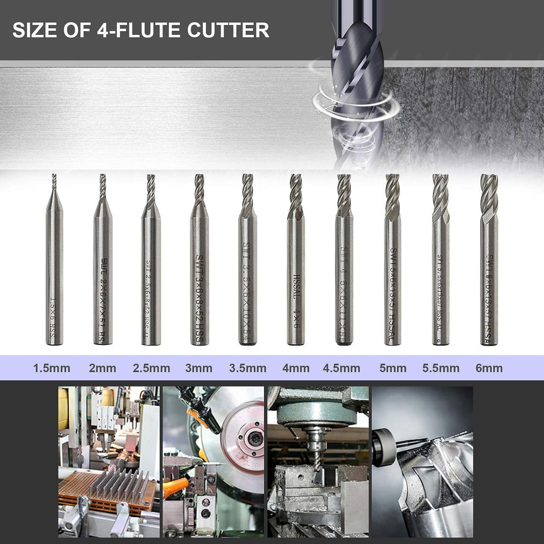 OTOTEC Schaftfräser mit geradem Schaft, HSS, 4 Rillen, 1,5 bis 6 mm Durchmesser, 6 mm Griff für Holz