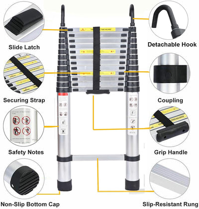 5M Teleskopleiter mit abnehmbarem Haken Mehrzweck-Aluminium-Teleskopleiter Tragbare Verlängerungslei