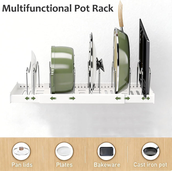 Expandable Pan Organizer for Cabinet, Pots lid and Pans Holder Rack with 7 Adjustable Dividers,Compa