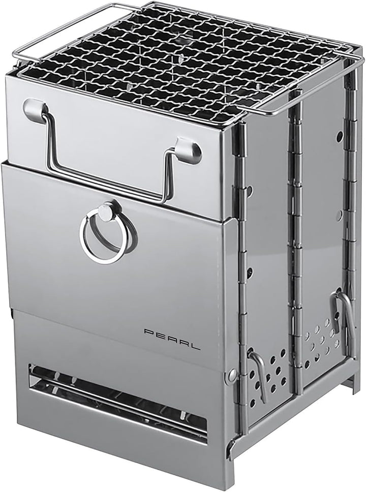 PEARL Campingkocher: 4er-Set Camping-Holzöfen aus Edelstahl, faltbar, inkl. Transporttasche (Camping
