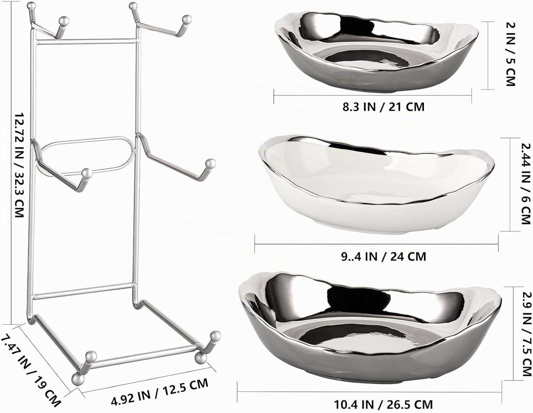 XUDREZ Obst Etagere mit 3 Etagen Obstschalen aus Keramik, Platzsparendes Obstkorb Etagere für die Fa