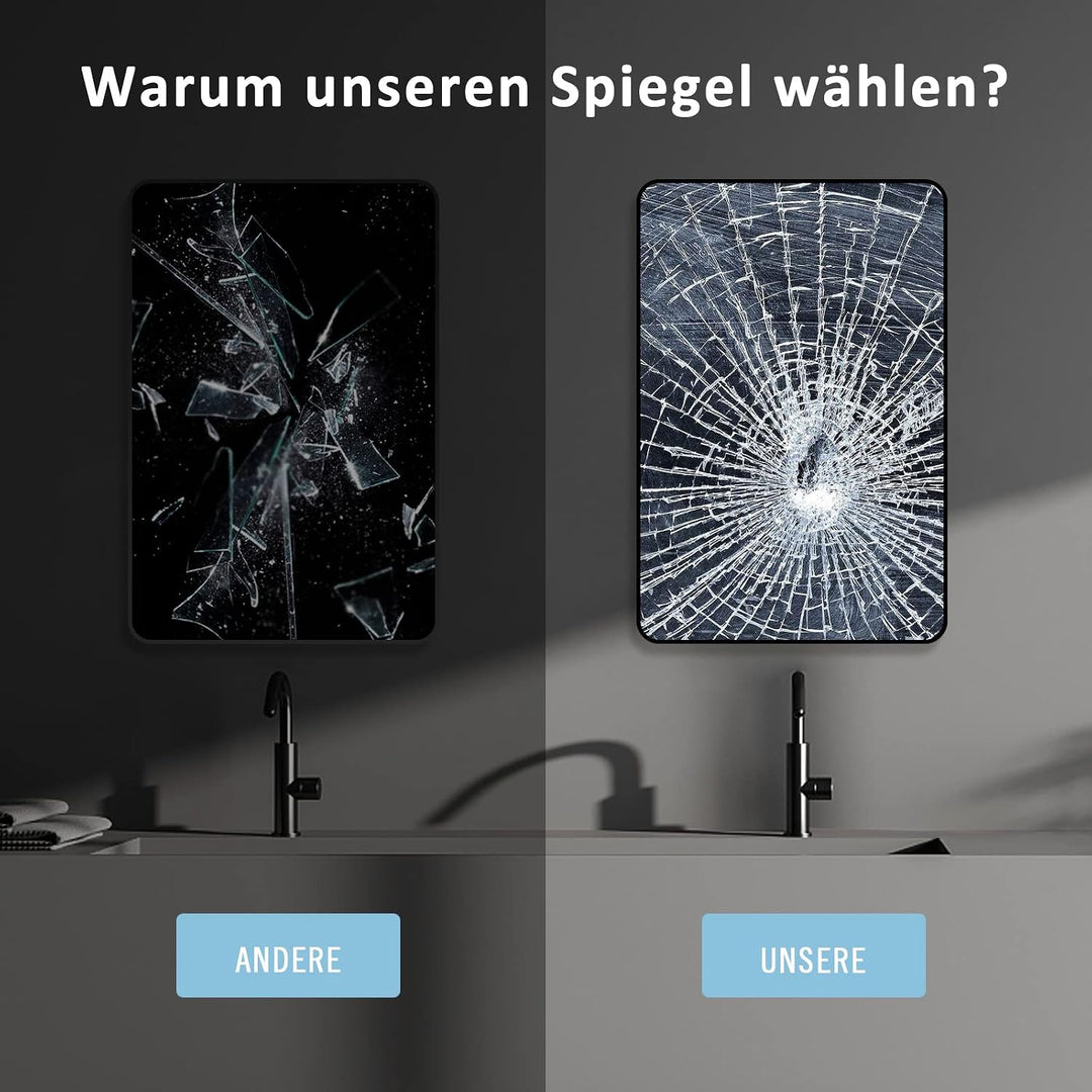 BD-Baode Spiegel 70x100cm Wandspiegel mit Hochwertigen Schwarz Metallrahmen, Abgerundeter Rechteckig