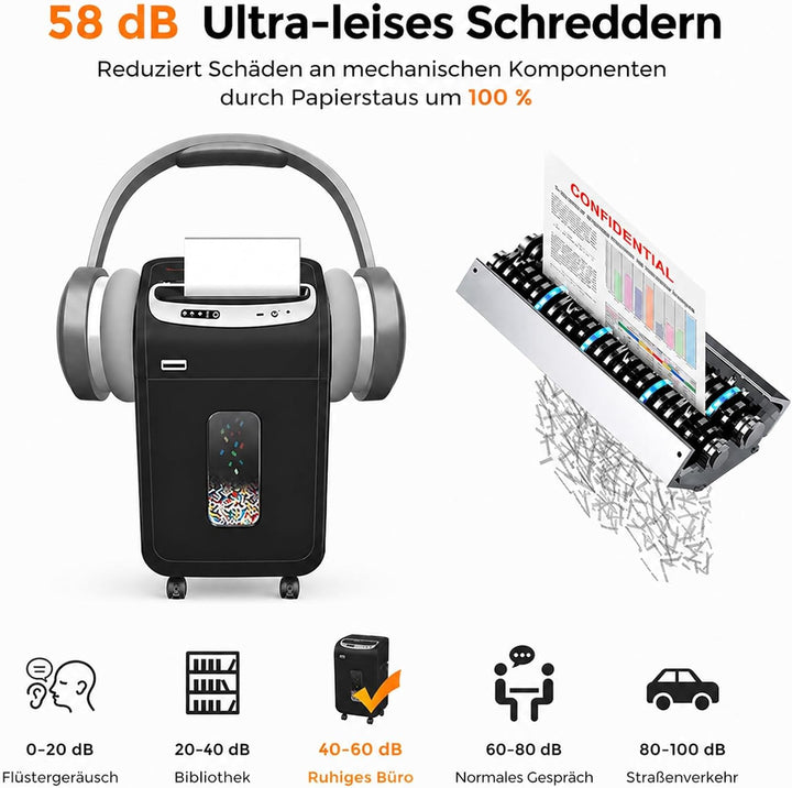 Aktenvernichter für Büro, 18 Blatt Mikro-Cut (P4) Papierschredder, VidaTeco Reisswolf mit 60 Minuten