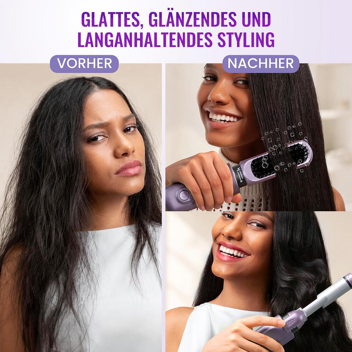 2-in-1 Kabellose Glättungsbürste Lockenstab, Akku Wärmebürste Haarglätter, wiederaufladbares Haarloc