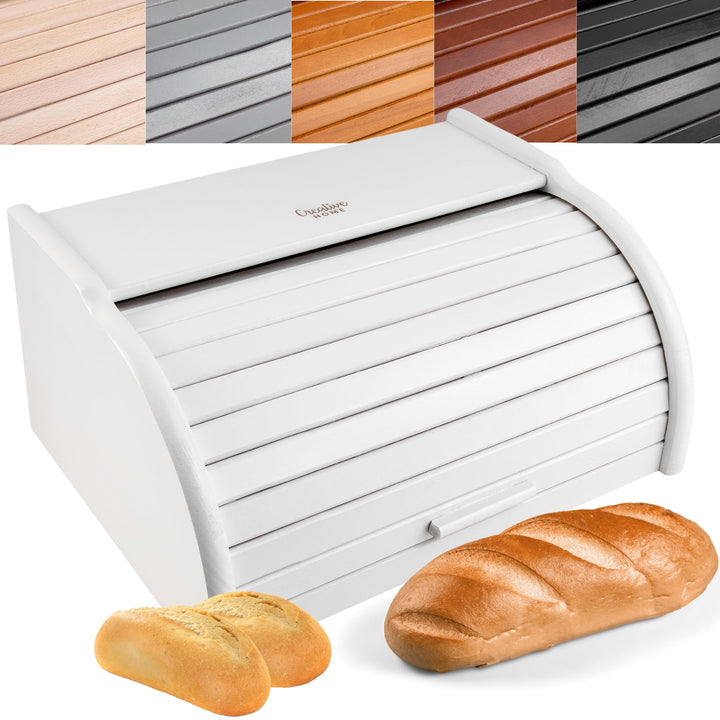Creative Home Weiss Brotkasten Holz | 38 x 28,5 x 17,5cm (+/-1cm) | Perfekte BrotBox für Brot Brötch