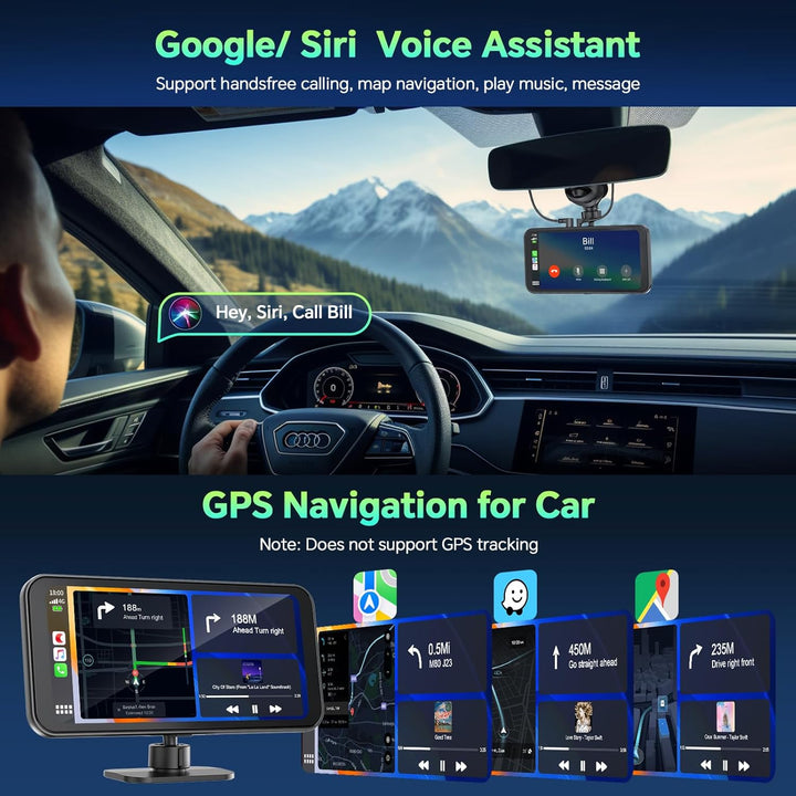 LAMTTO Wireless CarPlay Display mit 4K+1080P Dashcam Vorne Hinten und 6,25 Zoll Bildschirm, Tragbare