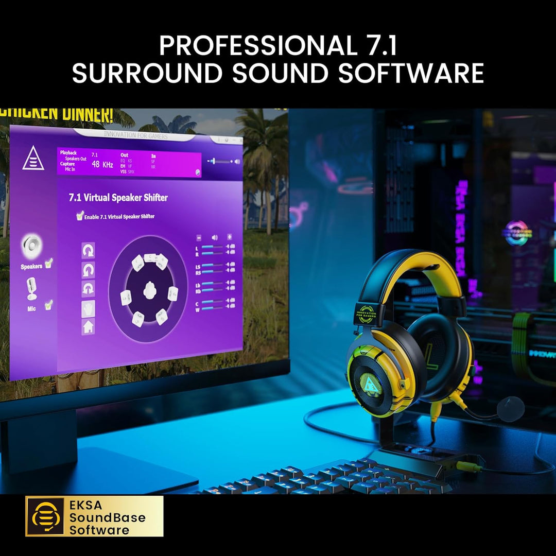 EKSA Gaming Headset, 7.1 Surround Sound PC Headset mit Noise Cancelling Mikrofon, USB & 3,5 mm Audio