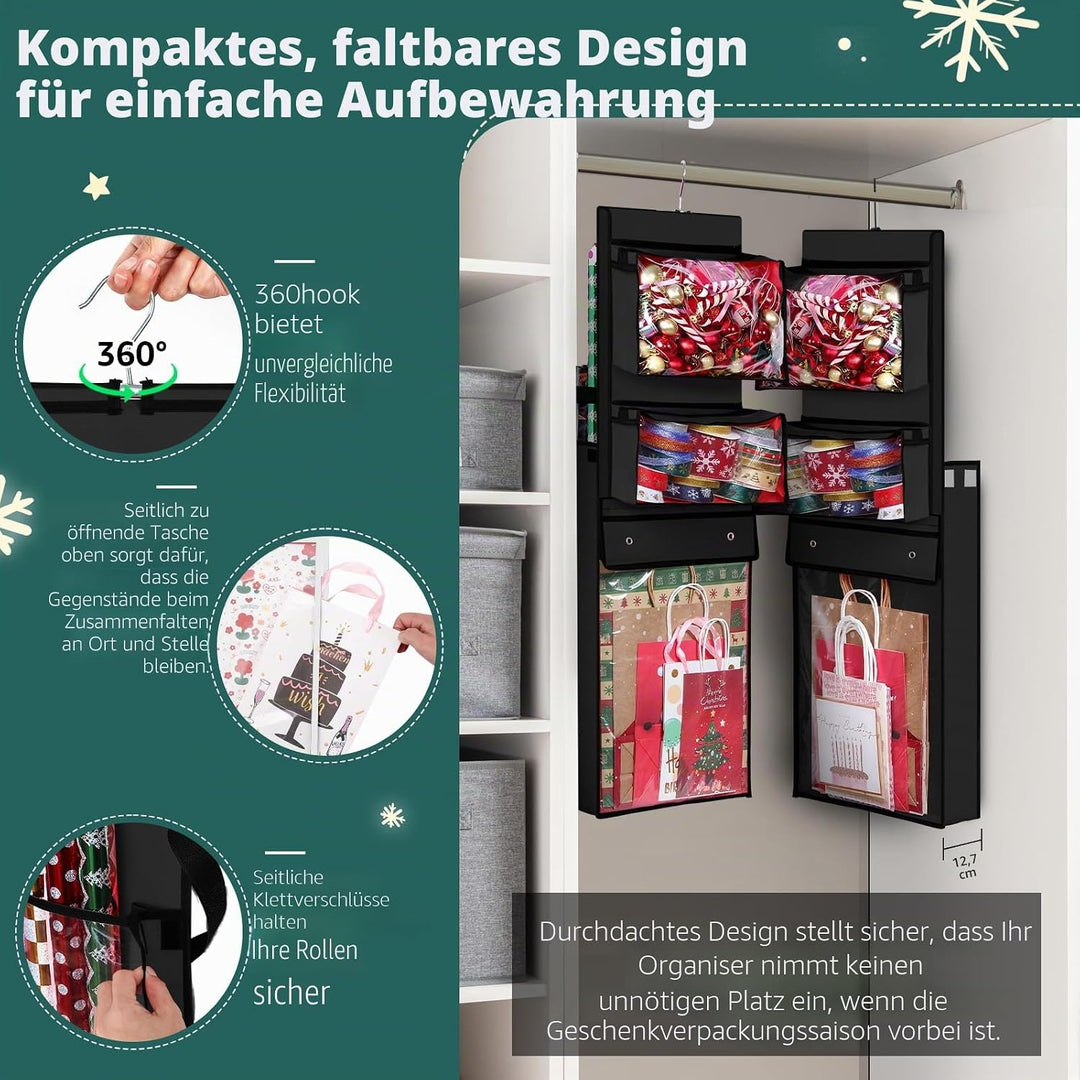Geschenkpapier-Organizer, doppelseitig, zum Aufhängen, Geschenkpapierrollenhalter für Weihnachten, 1
