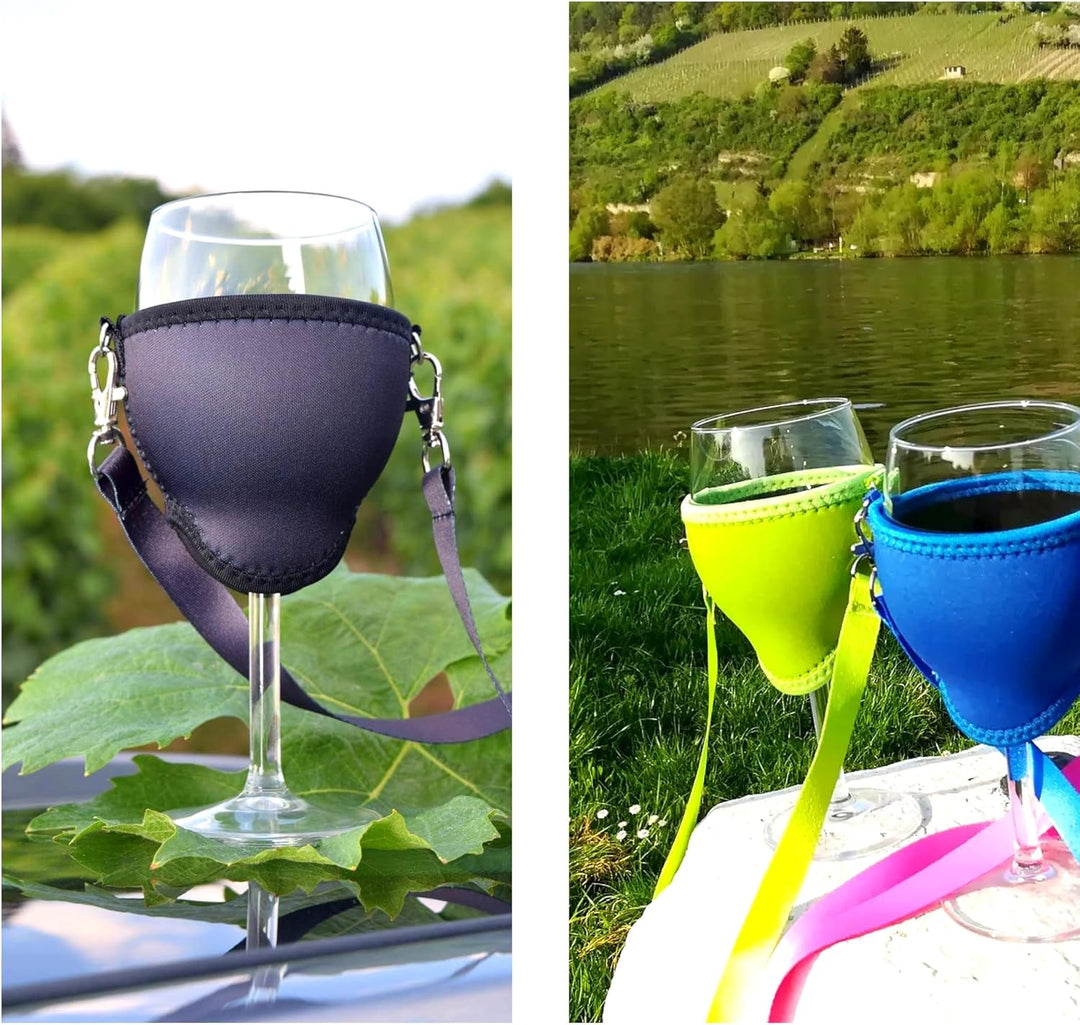 WineHolder - Weinglas-Halter für den Hals, Weinglashalterung inkl. Halstrageband (Lanyard) Rot - 5er