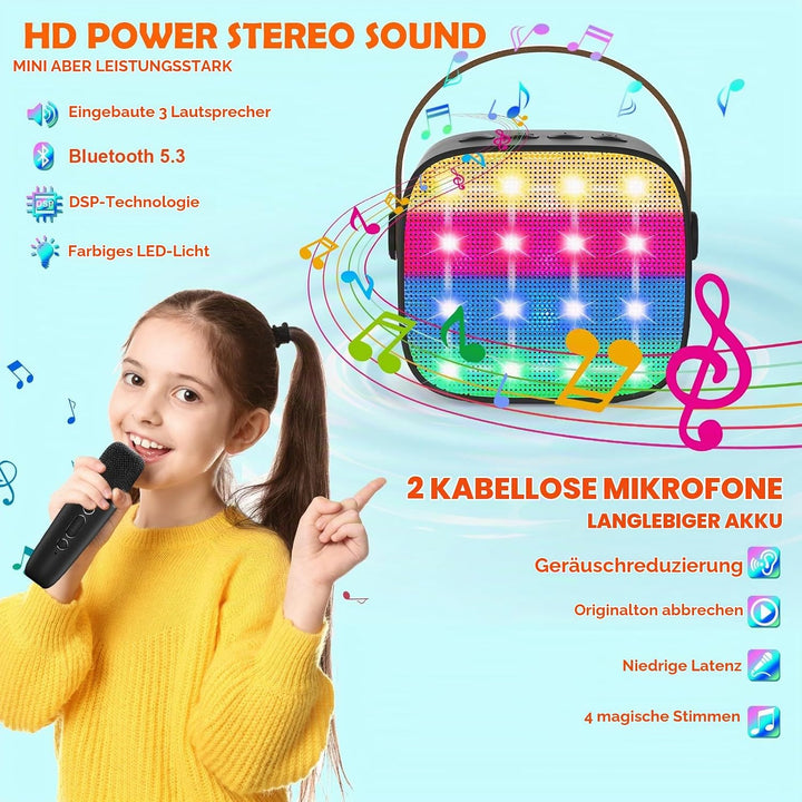 Karaoke Maschine Kinder, Mini Karaoke Maschine mit 2 Mikrofonen, Spielzeug ab 3-12 Jahre Mädchen Jun