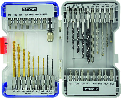 TIVOLY 11901170049 Mixed 1/4" Hex Shank Drill Bits & Screw Bit Set (35pieces