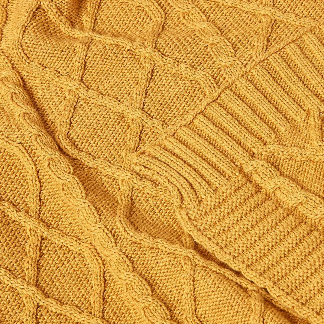 Homescapes gestrickte Tagesdecke mit Zopfmuster, weiche Wohndecke, senfgelb, 100% Baumwolle, Strickd