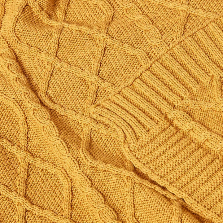 Homescapes gestrickte Tagesdecke mit Zopfmuster, weiche Wohndecke, senfgelb, 100% Baumwolle, Strickd