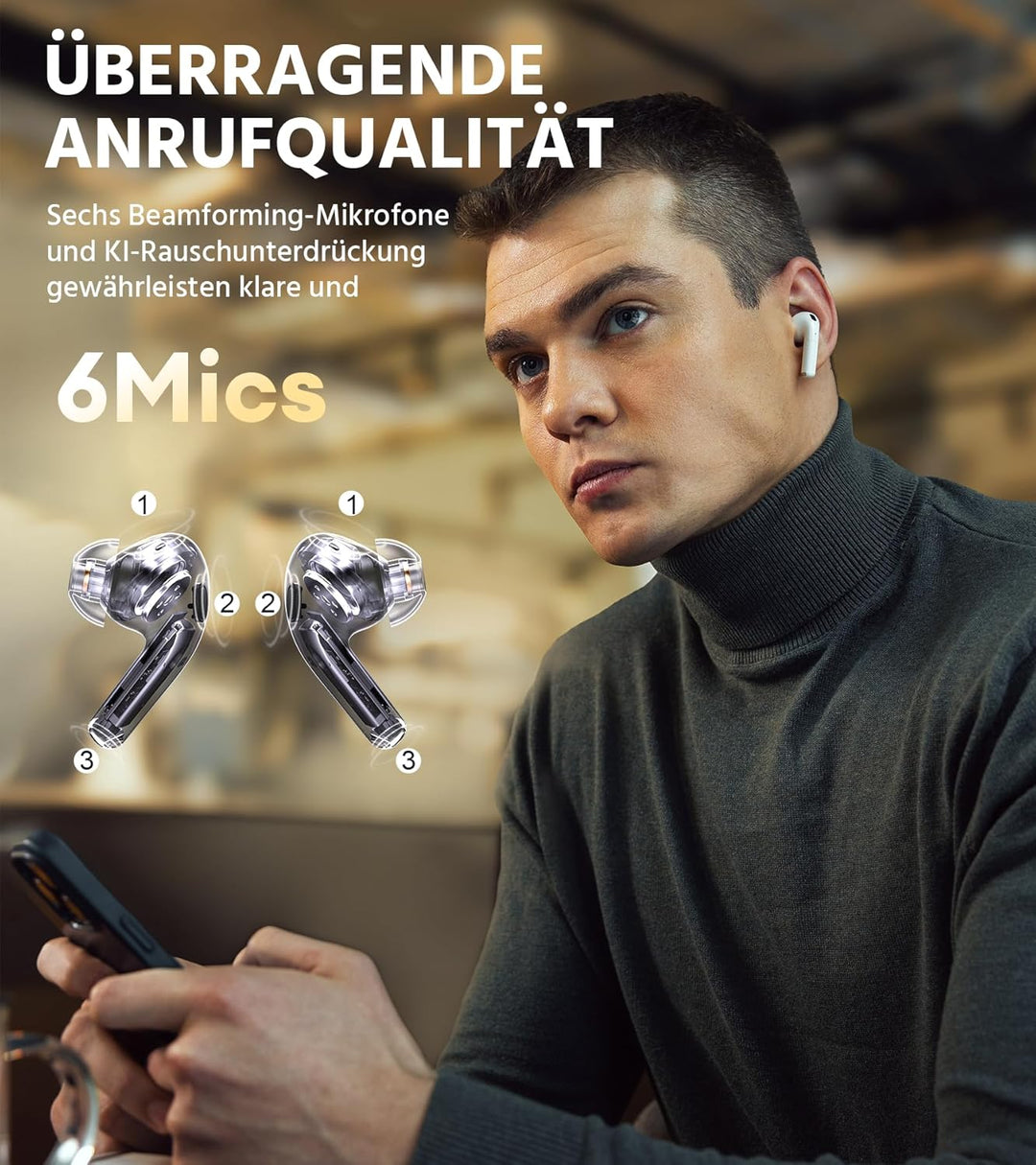 Edifier W260NC -45dB Aktive Noise Cancellation Ohrhörer, Hi-Res Audio Kabellos mit LDAC, AAC, 6 Mikr