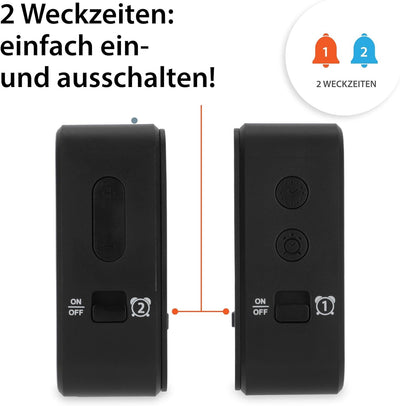 ADE Funkwecker digital mit Batterie | 2 Weckzeiten | Temperaturanzeige | Luftfeuchtigkeit | Reisewec