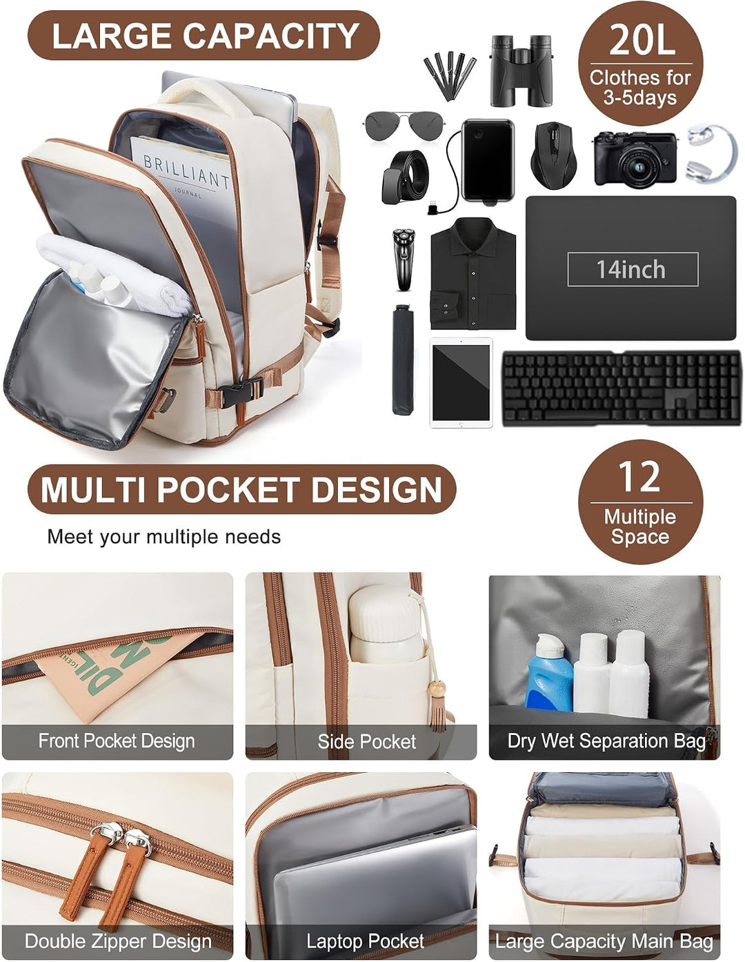 BJLFS Rucksack Handgepäck Flugzeug 40x30x20 Damen Reiserucksack Ryanair Handgepäck 40x20x25 Vakuum W