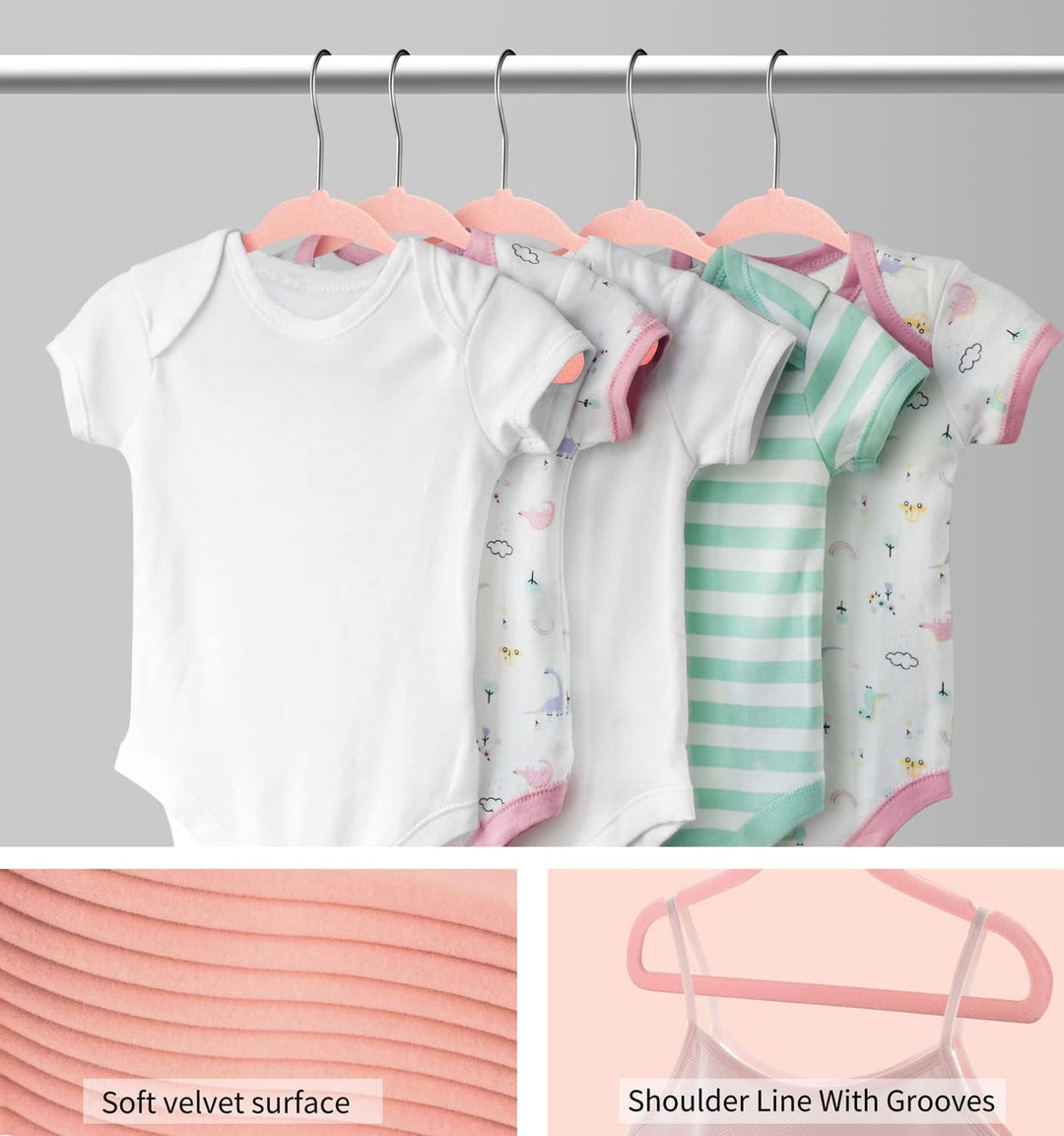 Mangokit Baby Samt Kleiderbügel 50 Pack, Anti-Rutsch-Kinder Kleiderbügel, platzsparende Baby rosa Kl