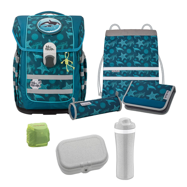 Familando - McNeill Ergo Complete Schulranzen Set - 8-teilig mit Lunch-Set - Orca Wal - Ergonomisch