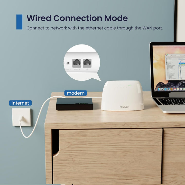 Tenda 4G03 4G LTE Router, WLAN Router für SIM-Karten (CAT4, 150Mbit/s im Download, 300Mbit/s 2,4GHz)