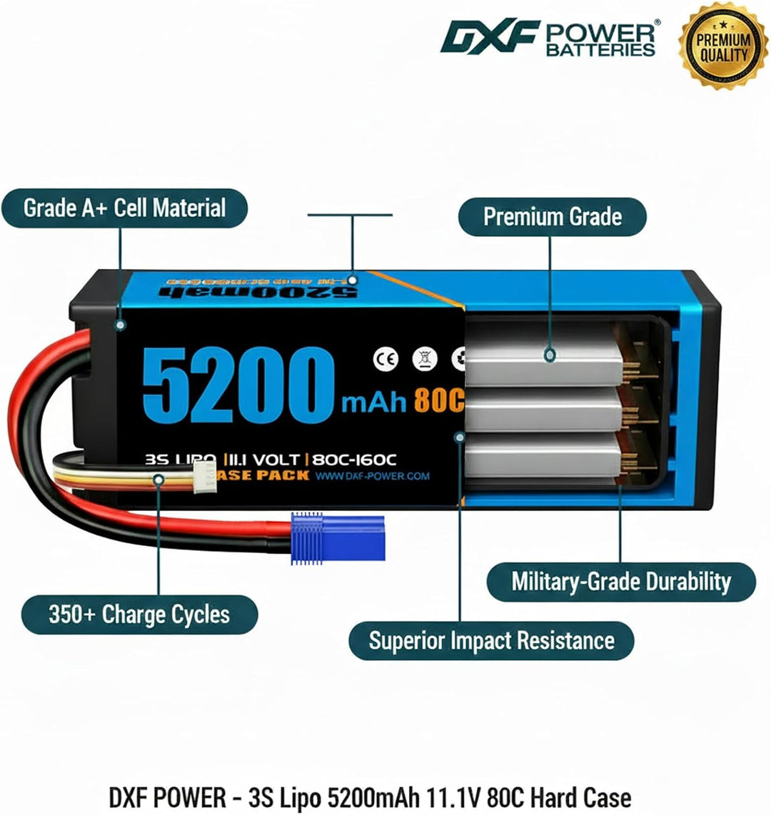 DXF 3S LiPo Akku 11.1V 80C 5200mAh Hardcase Batterie mit EC5 Steck für RC Auto, RC Flugzeug, RC Hubs