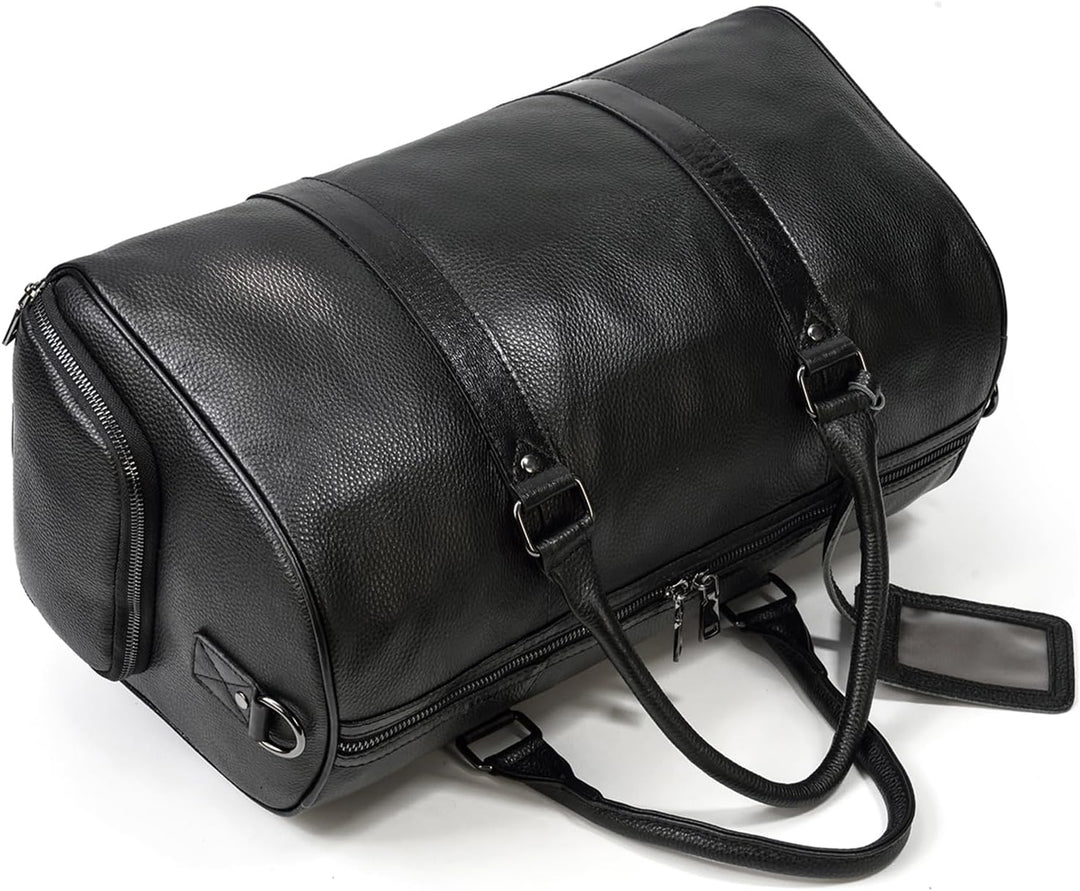 Luufan Unisex Leder Reisetasche Vintage Reisetasche Schwarz, Schwarz