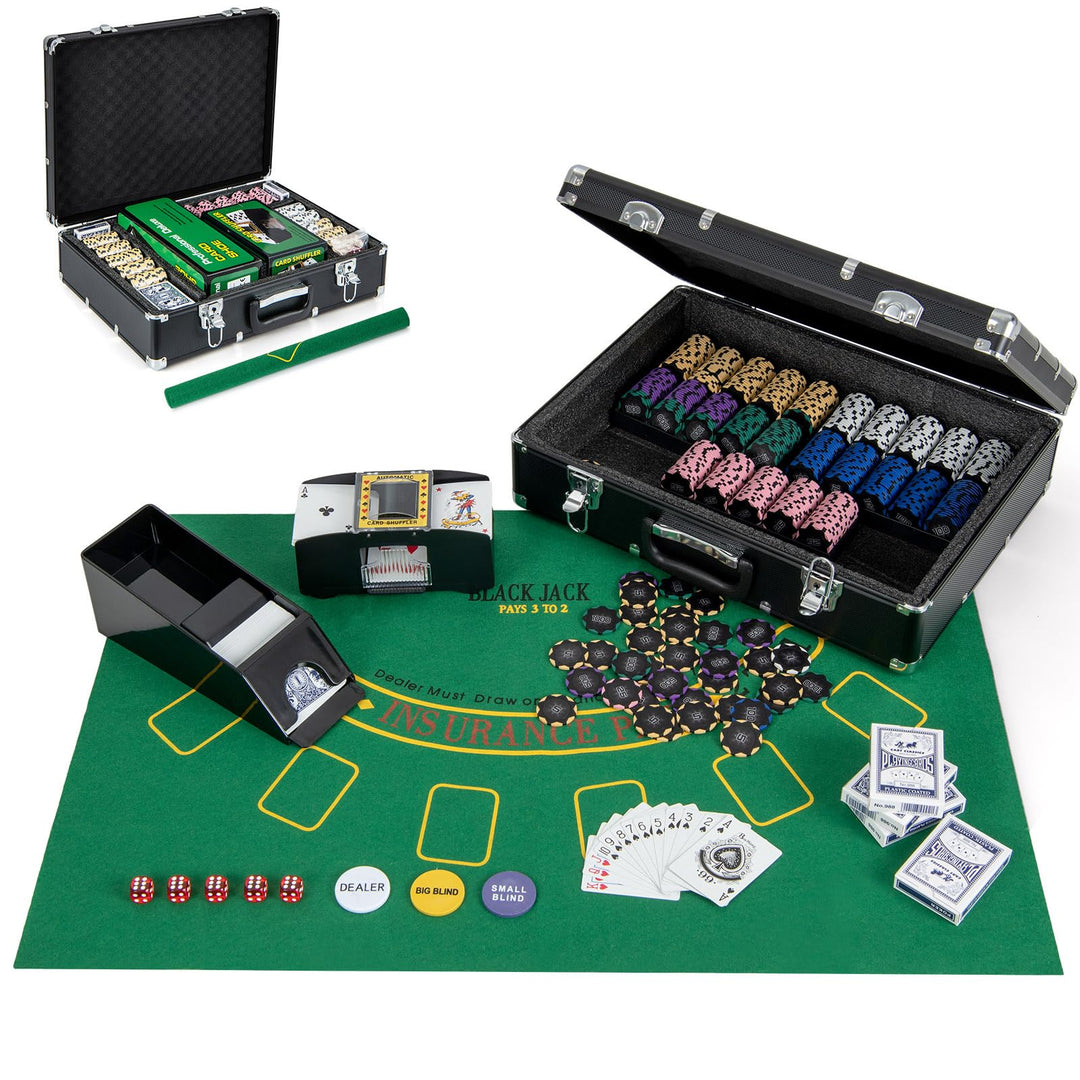 HOMASIS Pokerset Profi Deluxe 300/600 Laserchips, Alu Pokerkoffer mit 2/6 Kartendecks, 5 Würfeln, 3