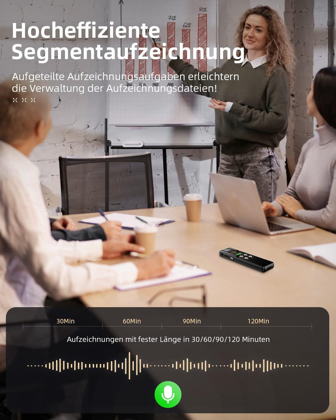 MECHEN 64GB Diktiergerät, EIN-klick HD-Aufnahme (1536kbps), VOR Sprachrekorder, Autom. Rauschunterdr