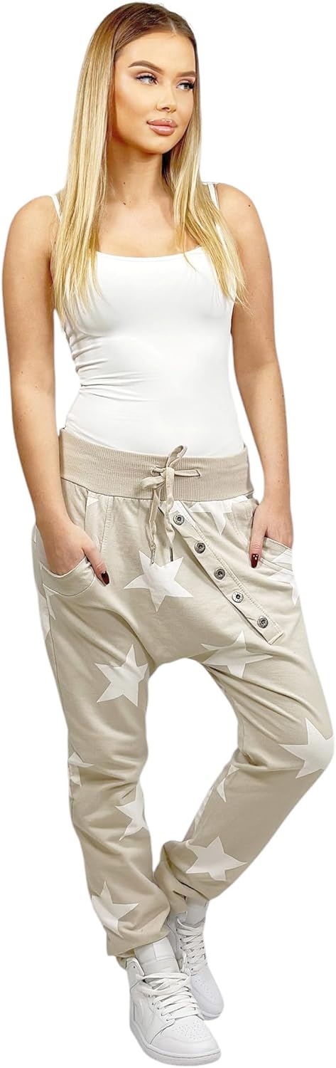 Mississhop Damen Hose Sweatpants Jogginghose Baumwolle Freizeithose Boyfriend Baggy Haremshose Stern