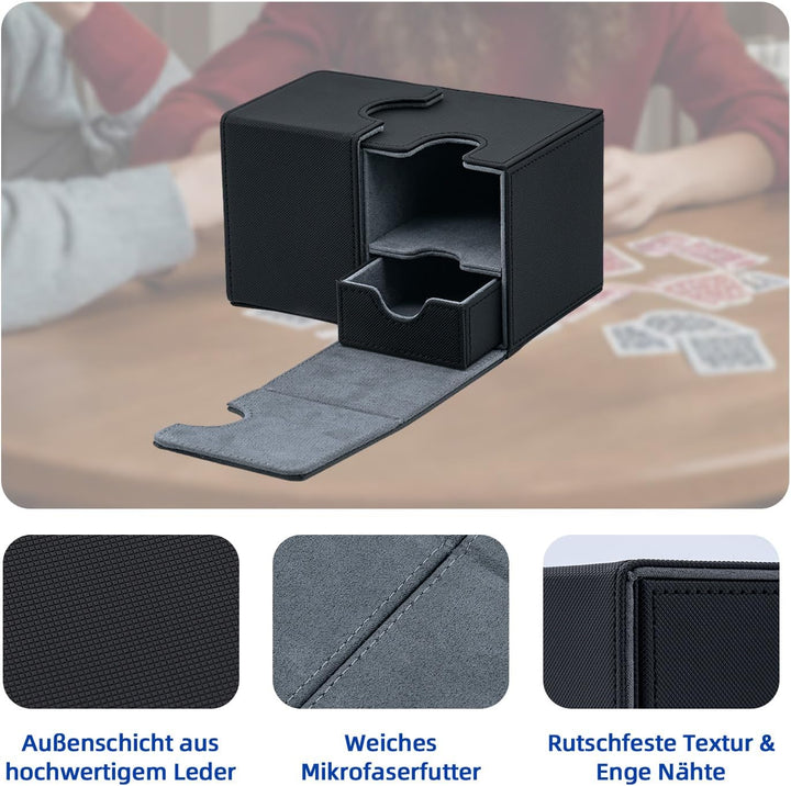 Card Deck Box for MTG, Kartenbox mit Würfel Tray, Gathering Aufbewahrungsbox für 200+Karten, PU Lede
