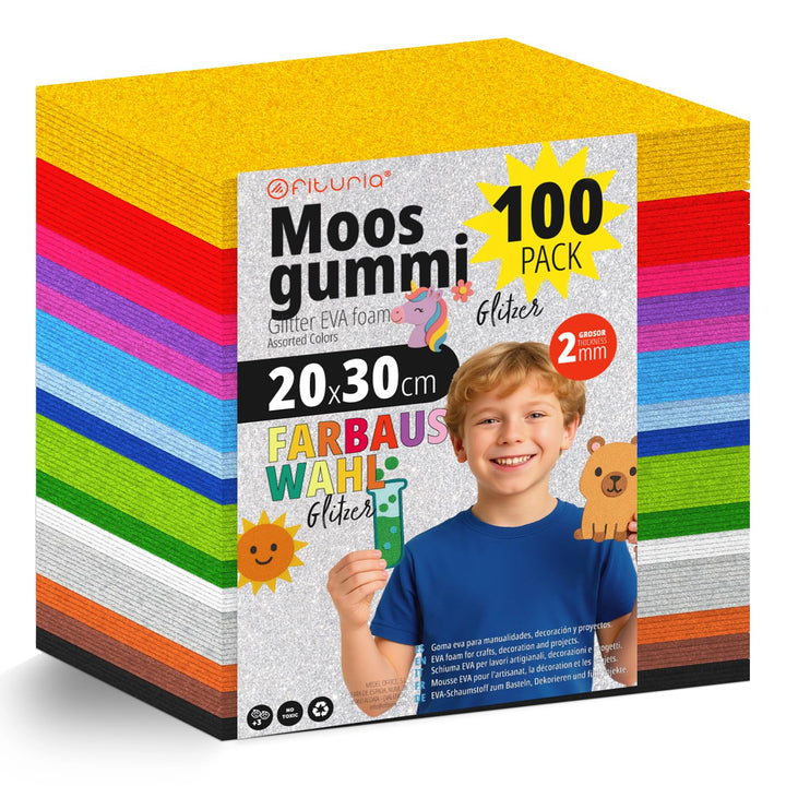 OFITURIA 100 Blatt Moosgummi Set, Bunte Farben, Format 20x30 cm – Ideal für Bastelprojekte, DIY, Sch