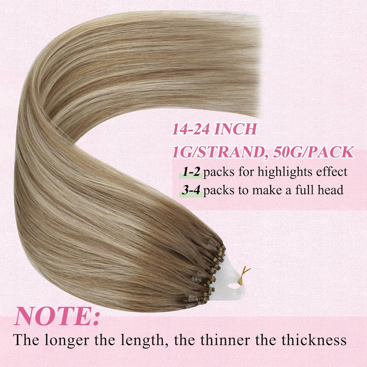 YoungSee Microring Extensions Ombre 60 cm Microring Extensions Echthaar 1g Ombre Micro Loop Extensio