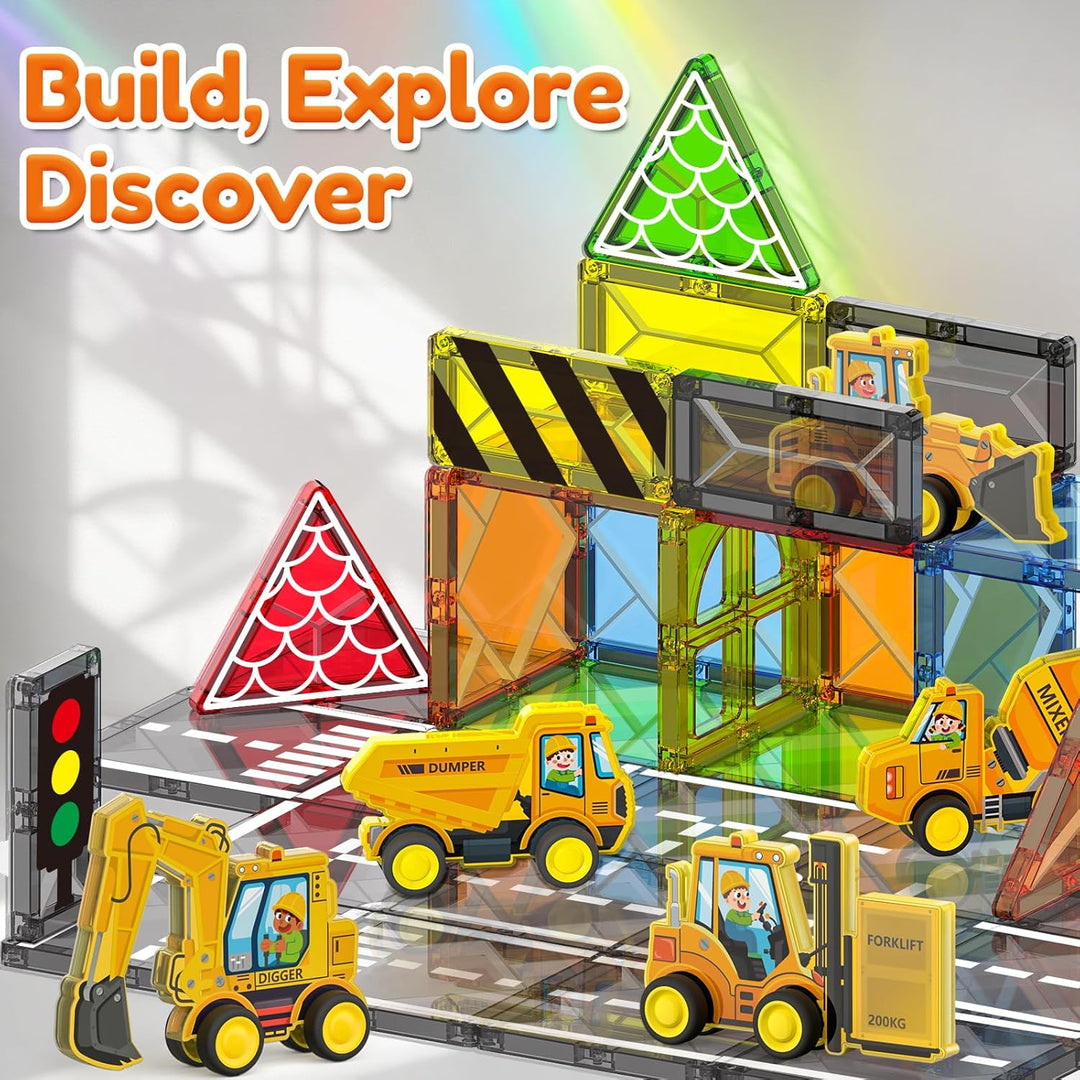 Oriate Stadt Magnet Magnetische Bausteine Spielzeug Set，Rollende Cars Kompatibel Mit Magnetbausteine