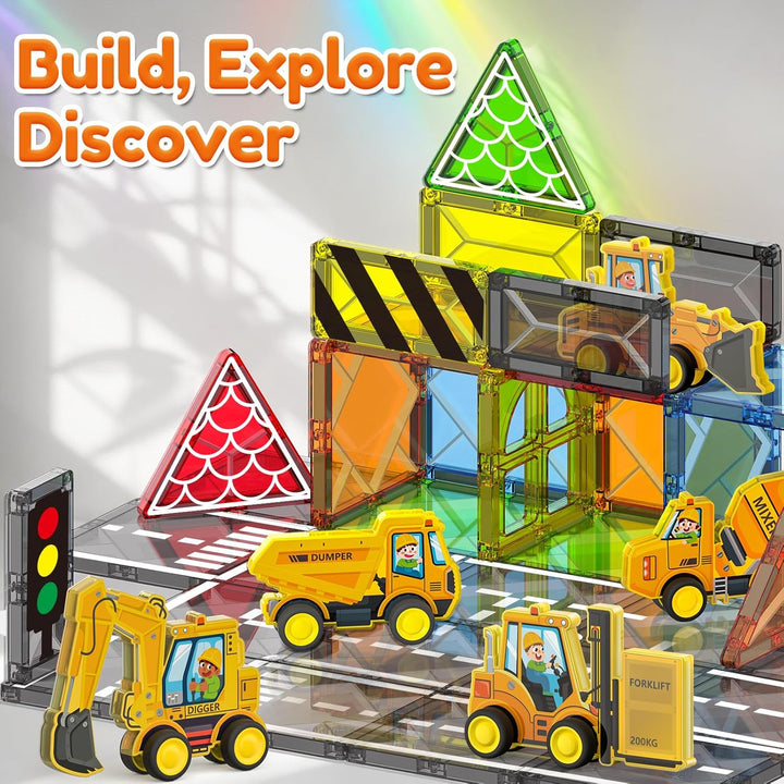 Oriate Stadt Magnet Magnetische Bausteine Spielzeug Set，Rollende Cars Kompatibel Mit Magnetbausteine