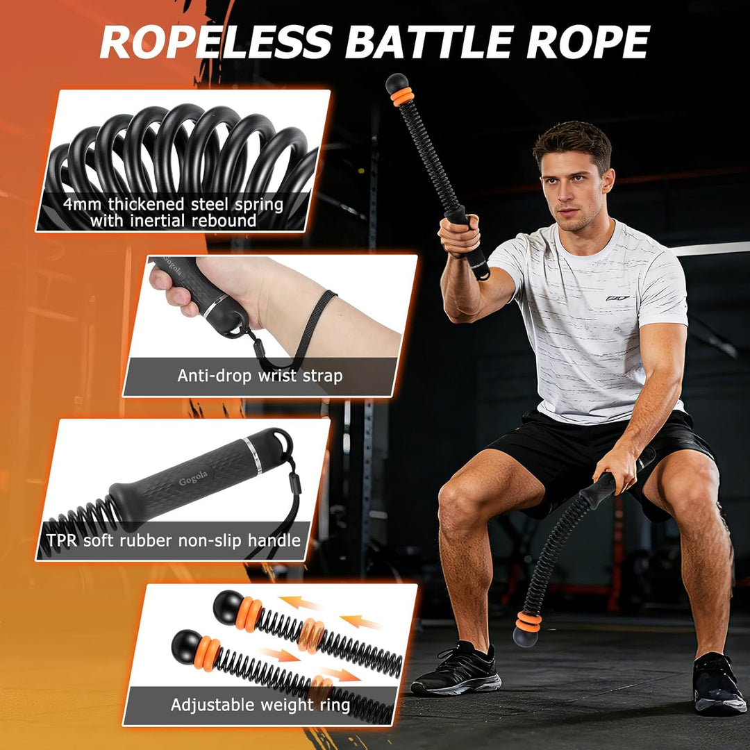 Verstellbare Battle Rope Ohne Seil ，Leise Gewichtete Seillose Kampfseile für Zuhause Gym,Mit Silikon