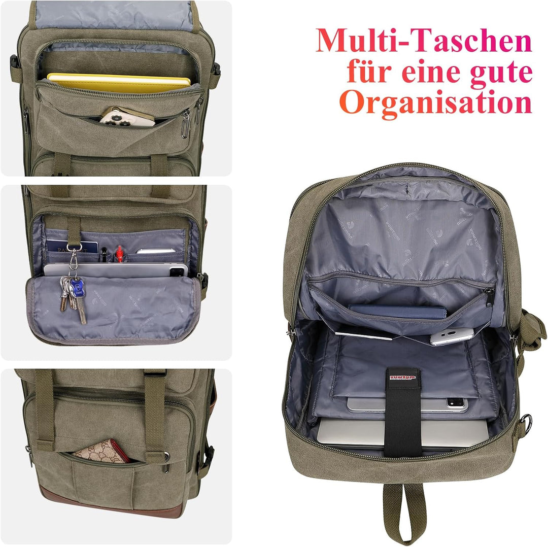 WITZMAN Reiserucksack Herren Canvas 40L Laptop Rucksack Fit 16 Zoll Vintage Rucksack für Herren Gesc