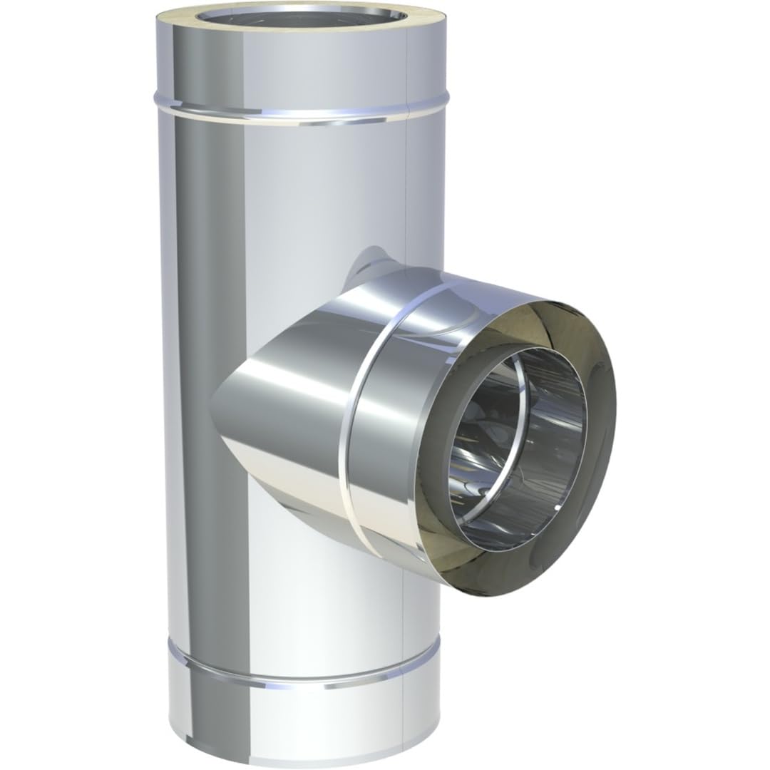 Jeremias DW-FU Edelstahl T-Anschluss 250mm 87 Grad mit Wassernase Doppelwandig Abgassystem CE-Zertif