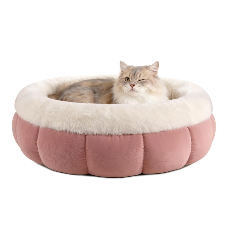 EDMIENS Katzenbett Klein, Katzenbett Flauschig Waschbar, Katzen Bett Indoor, Katzenkissen Rosa, Rund