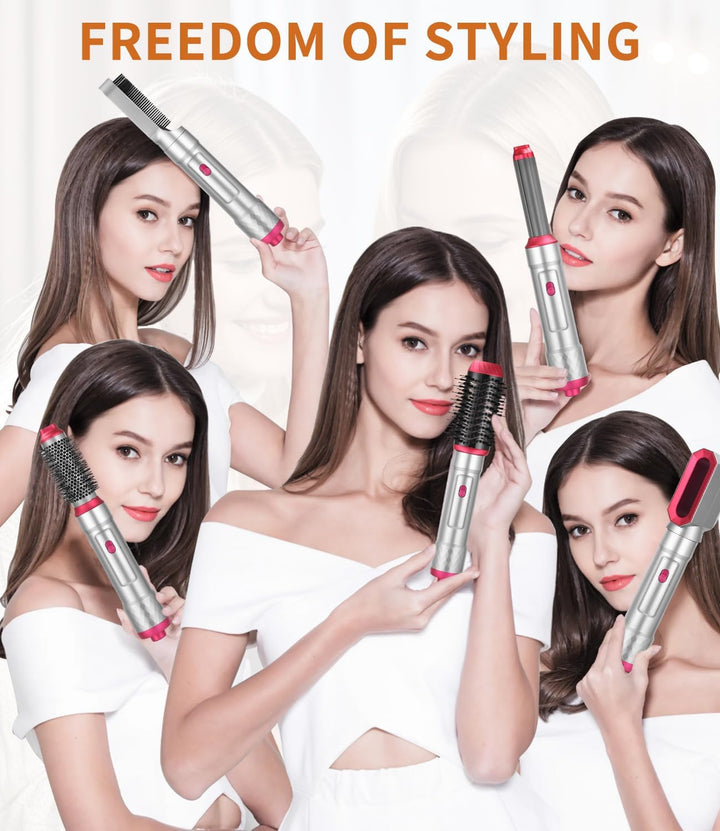 Haarstyler 6 in 1,Warmluftbürste mit 1000W Haarföhn,Lockenstab,Warmluftbürste,Rundbürstenföhn,Glättb