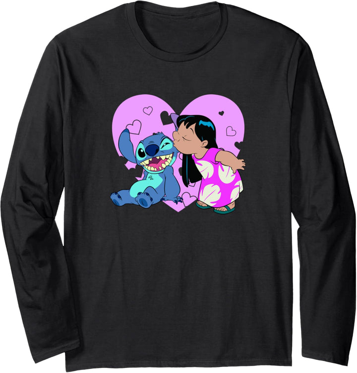 Disney Lilo & Stitch Valentinstag Pink Heart Kisses Langarmshirt