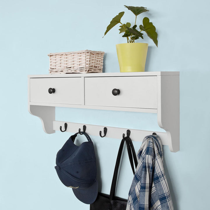 SoBuy® FRG178-W Wandschrank Wandgarderobe Wandregal Hängeregal mit 2 Schubladen und 5 Haken MDF weis