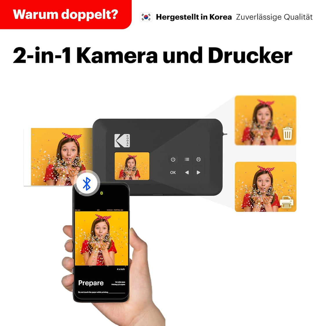 Kodak Mini Shot 2 Retro 4PASS Sofortkamera und trag printer 2-in-1, 5,3×8,6 Zentimeter Sofortdrucke,