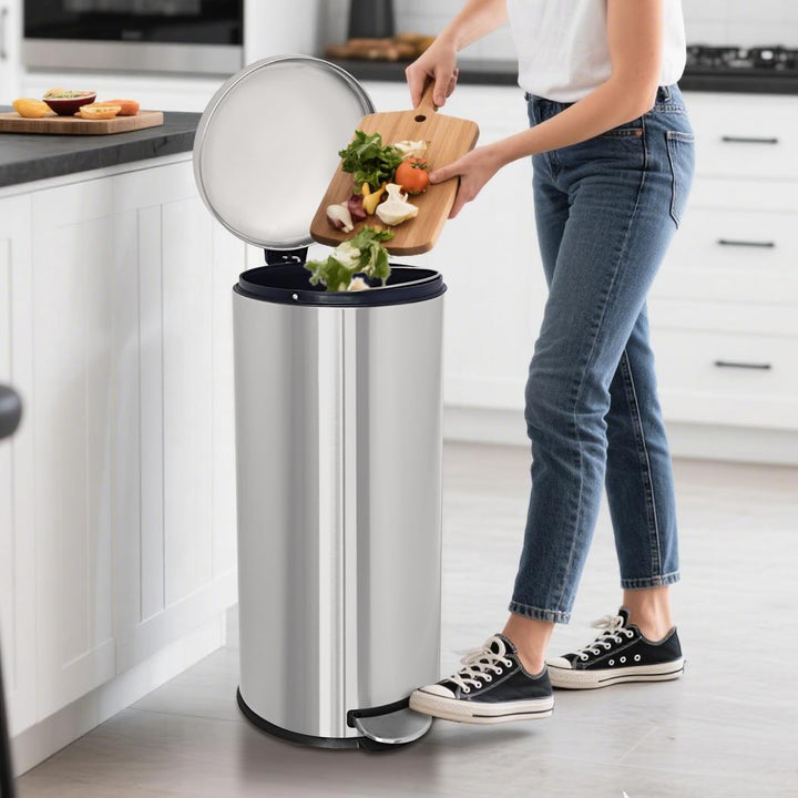 Mülleimer,30L Tretmülleimer mit Softclose-Deckel,30 Liter Abfalleimer mit Fusspedal,Rund Mülleimer m
