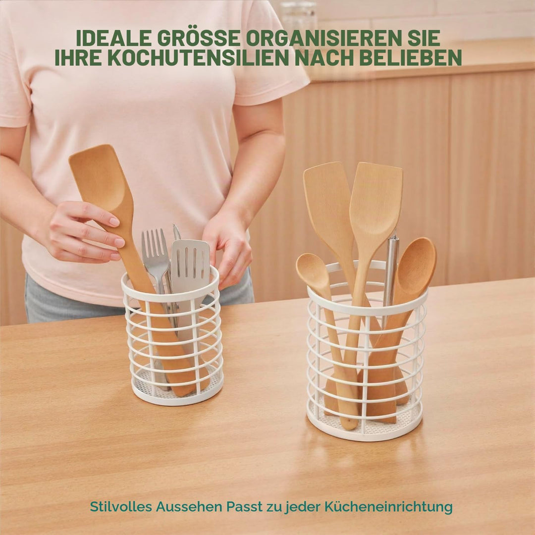 QIWODE Küchenutensilienhalter, Abtropfbarer Runder Besteckhalter, Küchenaufbewahrungskorb für Löffel