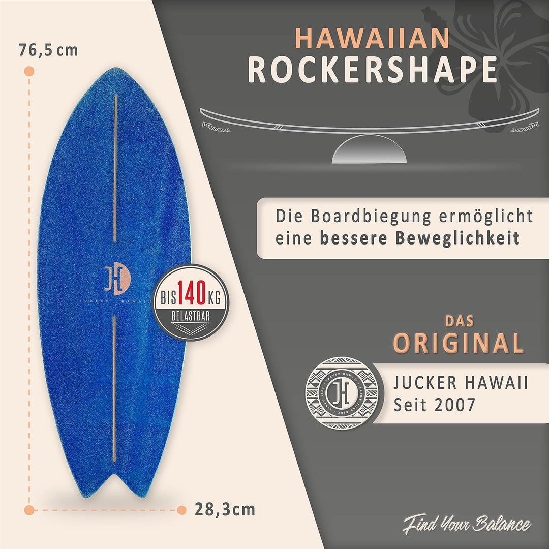JUCKER HAWAII Balance Board Ocean Rocker | Balanceboard mit Rocker Shape (100% Echtholz) und extra r