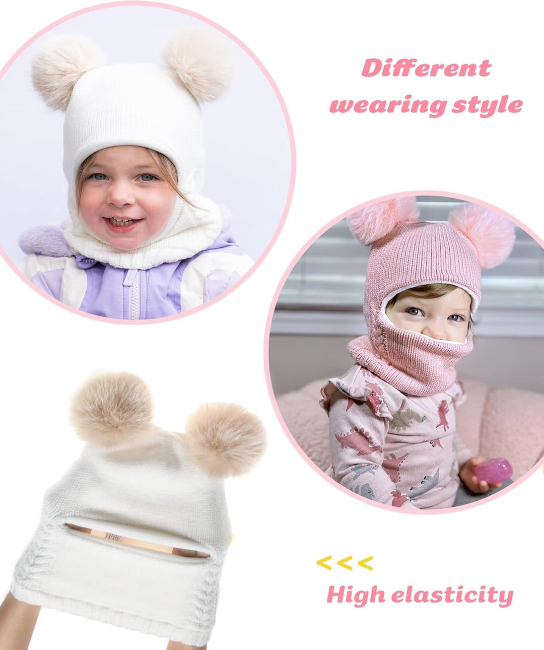 FURTALK Kleinkind Baby SchalMütze warm gefüttert Kinder Strickmütze Pom Pom Wintermütze für Mädchen